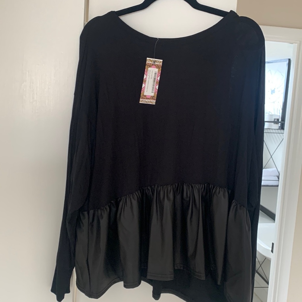 Boohoo leather peplum blouse